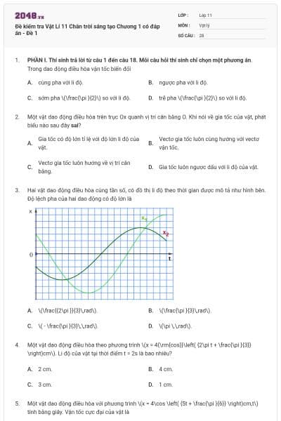 Đề kiểm tra Vật Lí 11 Chân trời sáng tạo Chương 1 có đáp án - Đề 1