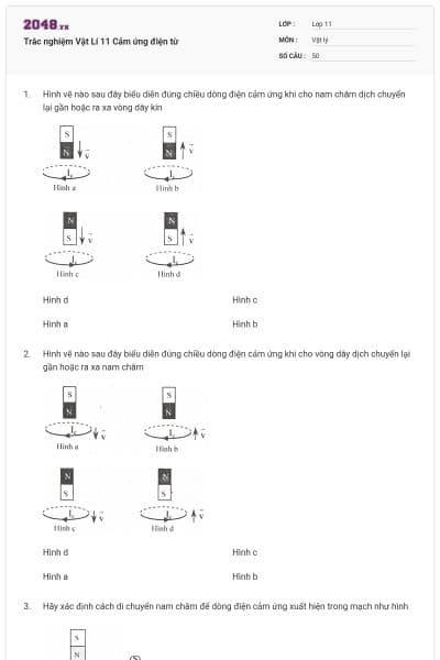 Trắc nghiệm Vật Lí 11 Cảm ứng điện từ