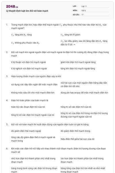 Lý thuyết định luật ôm đối với toàn mạch