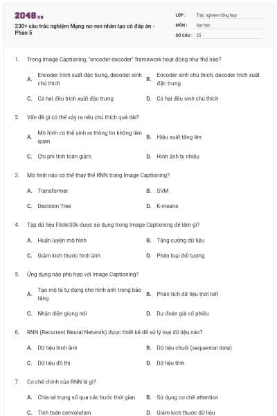 230+ câu trắc nghiệm Mạng nơ-ron nhân tạo có đáp án - Phần 5