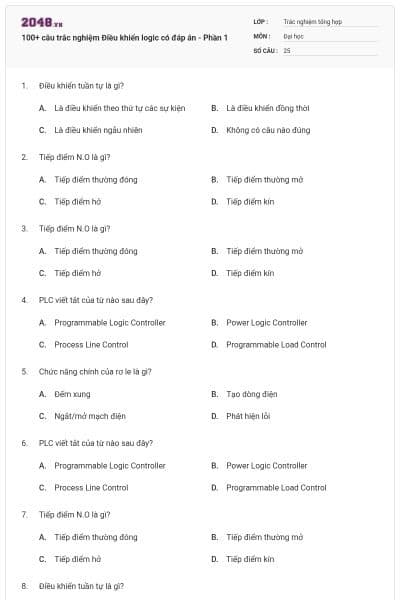 100+ câu trắc nghiệm Điều khiển logic có đáp án - Phần 1