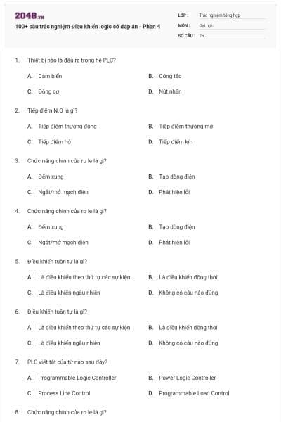 100+ câu trắc nghiệm Điều khiển logic có đáp án - Phần 4