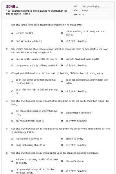 160+ câu trắc nghiệm Hệ thống quản lý và tự động hóa tòa nhà có đáp án - Phần 6