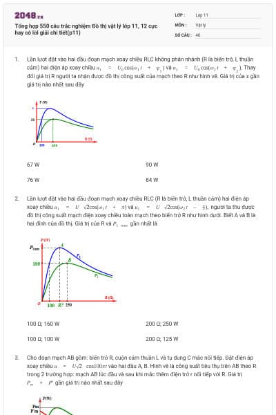 Tổng hợp 550 câu trắc nghiệm Đồ thị vật lý lớp 11, 12 cực hay có lời giải chi tiết(p11)