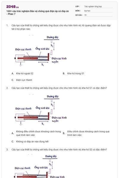 160+ câu trắc nghiệm Bảo vệ chống quá điện áp có đáp án - Phần 7