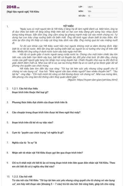 (Ngữ liệu ngoài sgk) Yết Kiêu