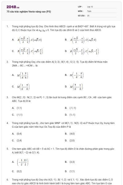 75 câu trắc nghiệm Vectơ nâng cao (P3)