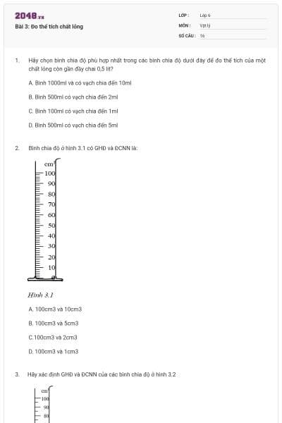 Bài 3: Đo thể tích chất lỏng