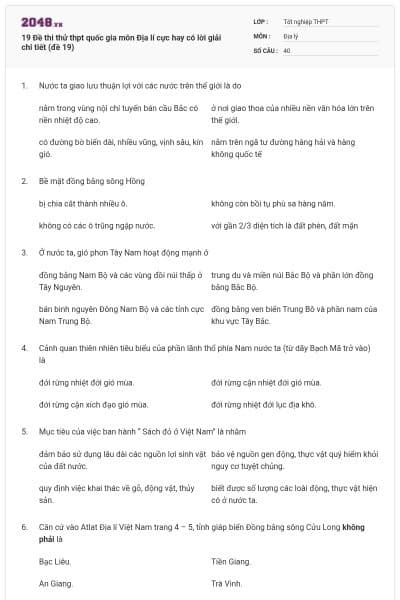 19 Đề thi thử thpt quốc gia môn Địa lí cực hay có lời giải chi tiết (đề 19)