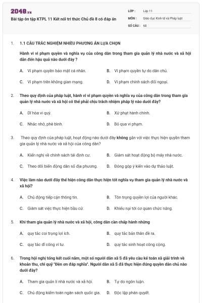 Bài tập ôn tập KTPL 11 Kết nối tri thức Chủ đề 8 có đáp án