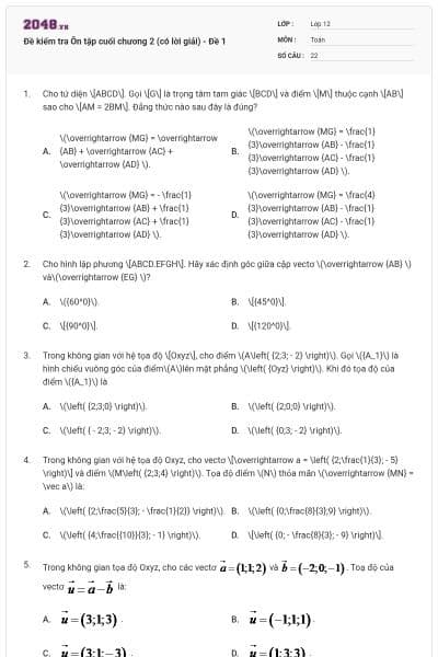 Đề kiểm tra Ôn tập cuối chương 2 (có lời giải) - Đề 1