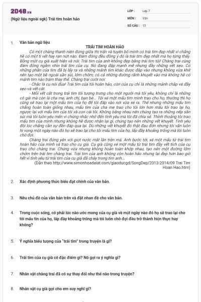 (Ngữ liệu ngoài sgk) Trái tim hoàn hảo