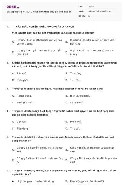 Bài tập ôn tập KTPL 10 Kết nối tri thức Chủ đề 1 có đáp án