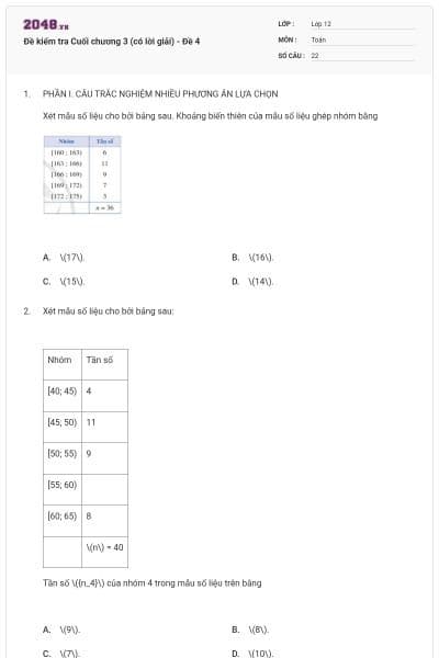 Đề kiểm tra Cuối chương 3 (có lời giải) - Đề 4