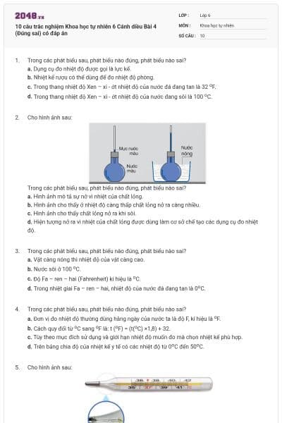 10 câu trắc nghiệm Khoa học tự nhiên 6 Cánh diều Bài 4 (Đúng sai) có đáp án