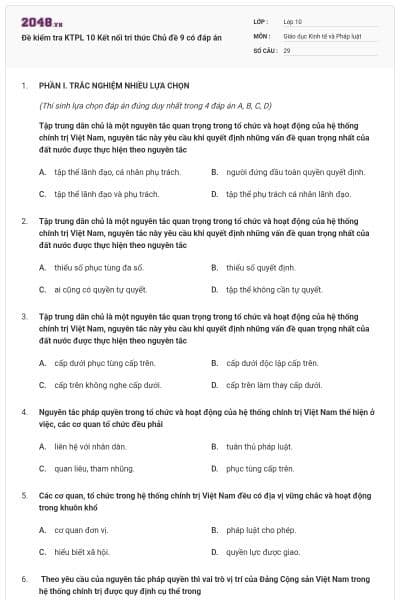 Đề kiểm tra KTPL 10 Kết nối tri thức Chủ đề 9 có đáp án