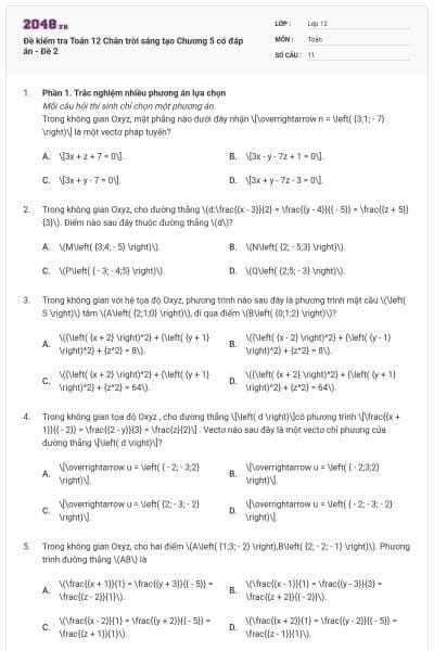 Đề kiểm tra Toán 12 Chân trời sáng tạo Chương 5 có đáp án - Đề 2