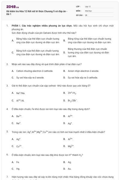 Đề kiểm tra Hóa 12 Kết nối tri thức Chương 5 có đáp án - Đề 1