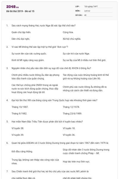Đề thi thử 2019 - Đề số 15