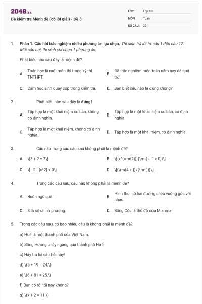 Đề kiểm tra Mệnh đề (có lời giải) - Đề 3