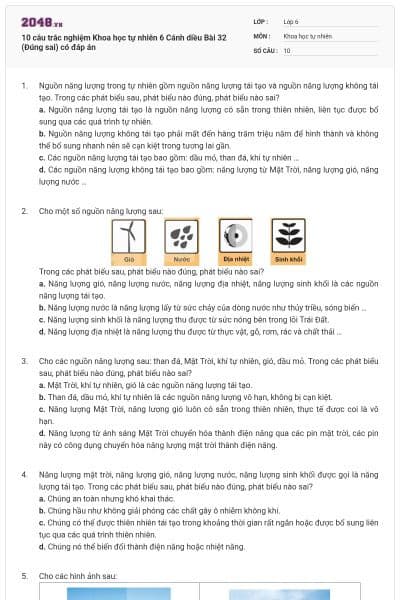 10 câu trắc nghiệm Khoa học tự nhiên 6 Cánh diều Bài 32 (Đúng sai) có đáp án