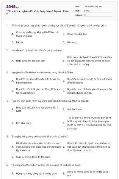 150+ câu trắc nghiệm Cơ sở tự động hóa có đáp án - Phần 2
