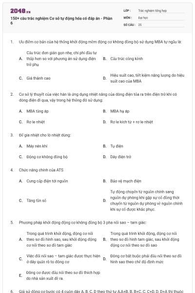 150+ câu trắc nghiệm Cơ sở tự động hóa có đáp án - Phần 6