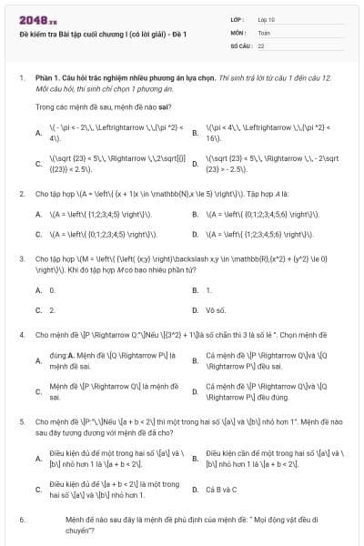 Đề kiểm tra Bài tập cuối chương l (có lời giải) - Đề 1