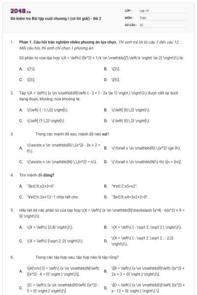 Đề kiểm tra Bài tập cuối chương l (có lời giải) - Đề 2