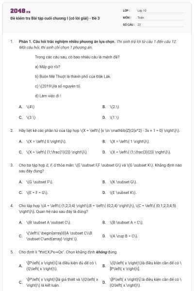 Đề kiểm tra Bài tập cuối chương l (có lời giải) - Đề 3