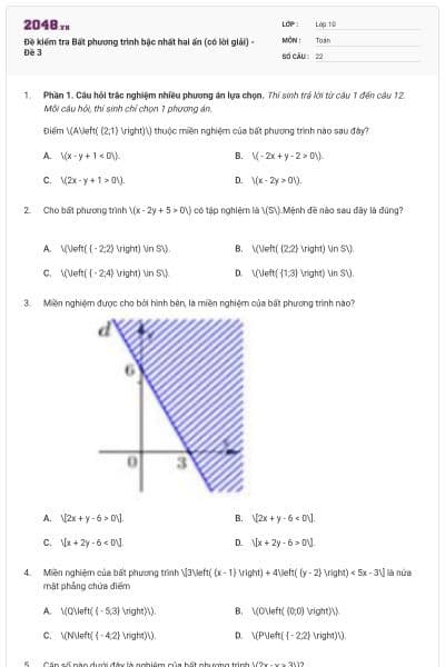 Đề kiểm tra Bất phương trình bậc nhất hai ẩn (có lời giải) - Đề 3