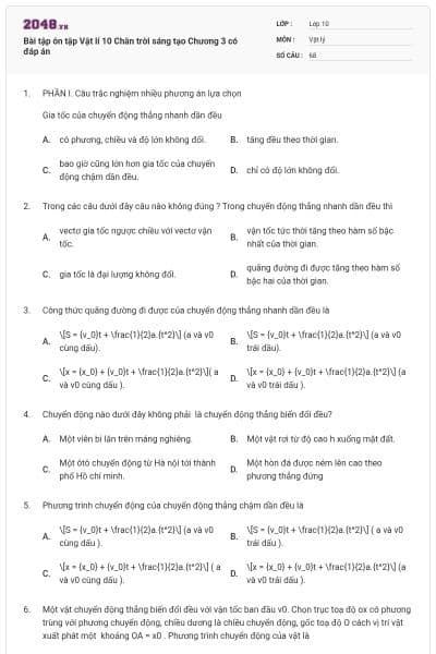 Bài tập ôn tập Vật lí 10 Chân trời sáng tạo Chương 3 có đáp án