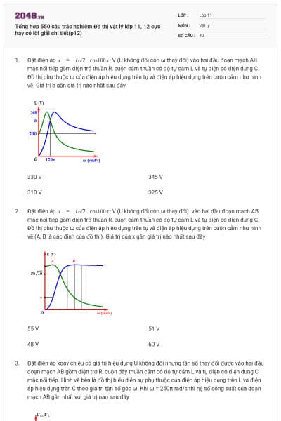 Tổng hợp 550 câu trắc nghiệm Đồ thị vật lý lớp 11, 12 cực hay có lời giải chi tiết(p12)