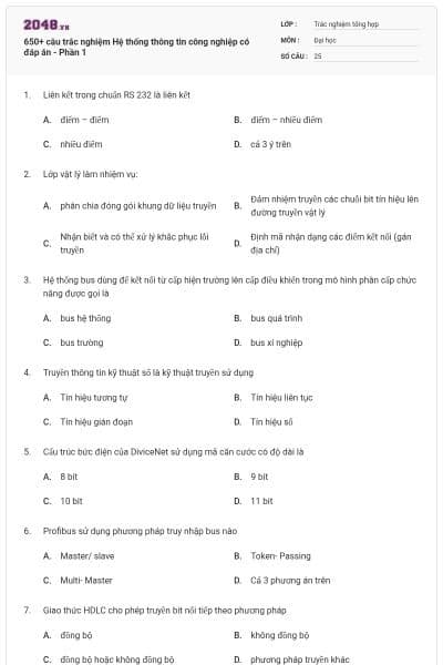 650+ câu trắc nghiệm Hệ thống thông tin công nghiệp có đáp án - Phần 1