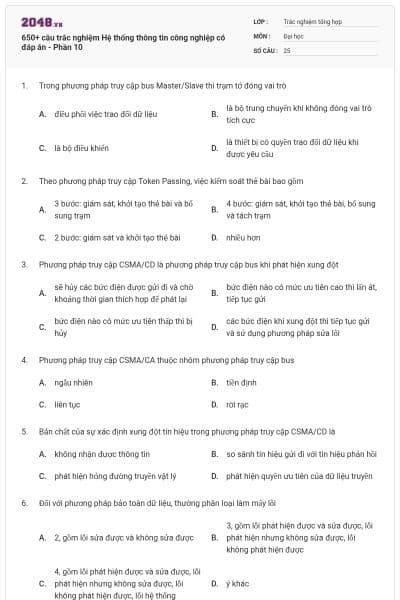 650+ câu trắc nghiệm Hệ thống thông tin công nghiệp có đáp án - Phần 10