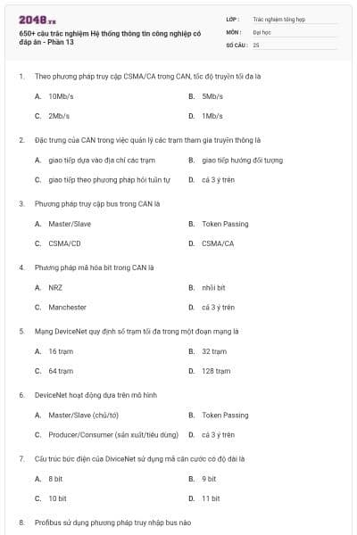 650+ câu trắc nghiệm Hệ thống thông tin công nghiệp có đáp án - Phần 13