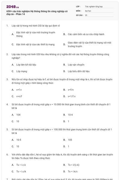 650+ câu trắc nghiệm Hệ thống thông tin công nghiệp có đáp án - Phần 14