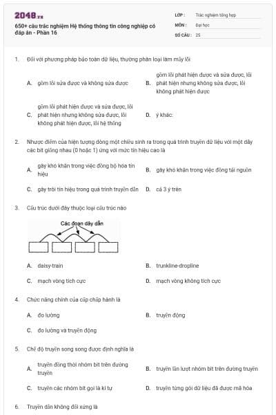 650+ câu trắc nghiệm Hệ thống thông tin công nghiệp có đáp án - Phần 16