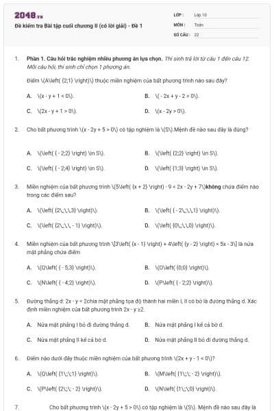 Đề kiểm tra Bài tập cuối chương II (có lời giải) - Đề 1