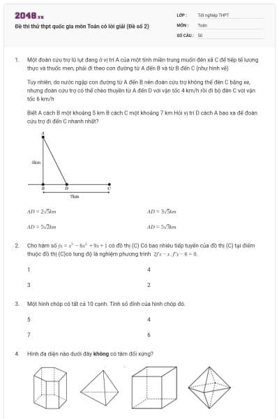 Đề thi thử thpt quốc gia môn Toán có lời giải (Đề số 2)
