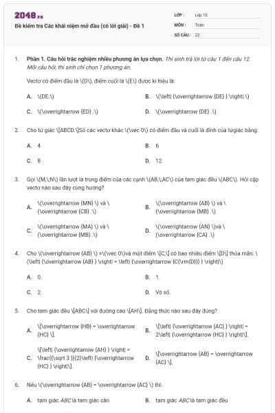 Đề kiểm tra Các khái niệm mở đầu (có lời giải) - Đề 1