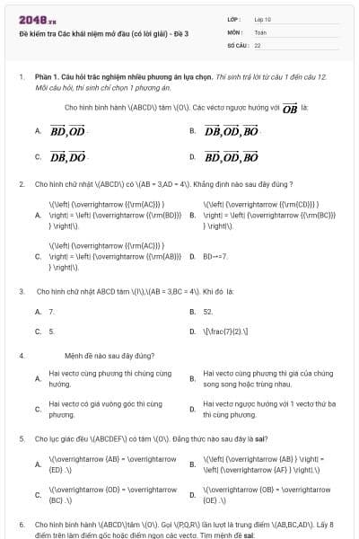 Đề kiểm tra Các khái niệm mở đầu (có lời giải) - Đề 3