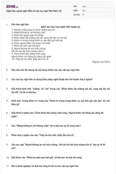 (Ngữ liệu ngoài sgk) Một số câu tục ngữ Việt Nam (4)