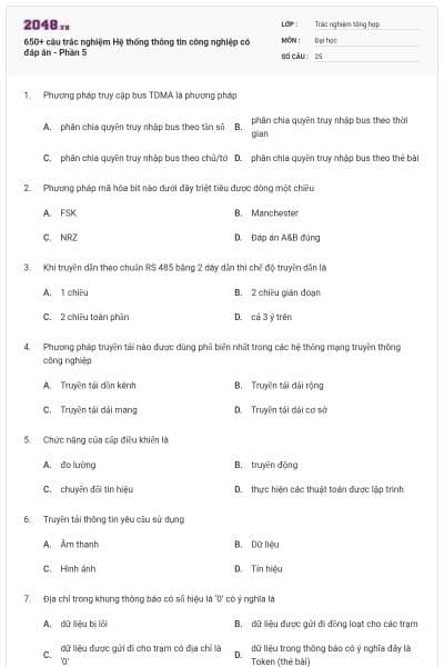 650+ câu trắc nghiệm Hệ thống thông tin công nghiệp có đáp án - Phần 5