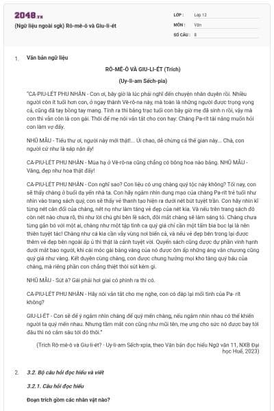 (Ngữ liệu ngoài sgk) Rô-mê-ô và Giu-li-ét