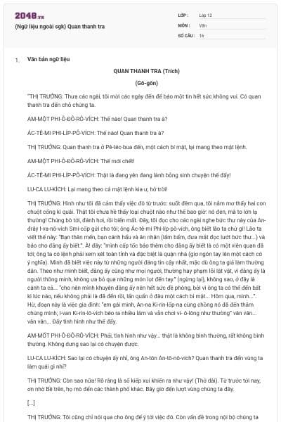 (Ngữ liệu ngoài sgk) Quan thanh tra