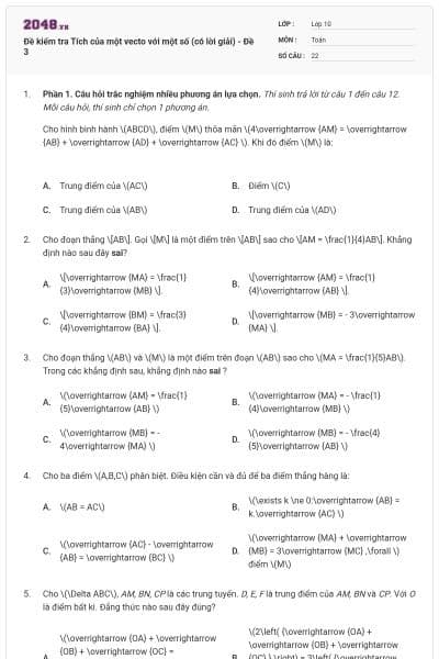 Đề kiểm tra Tích của một vecto với một số (có lời giải) - Đề 3