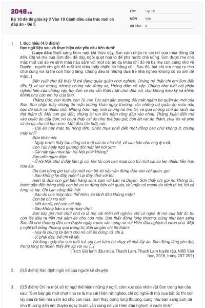 Bộ 10 đề thi giữa kỳ 2 Văn 10 Cánh diều cấu trúc mới có đáp án - Đề 5