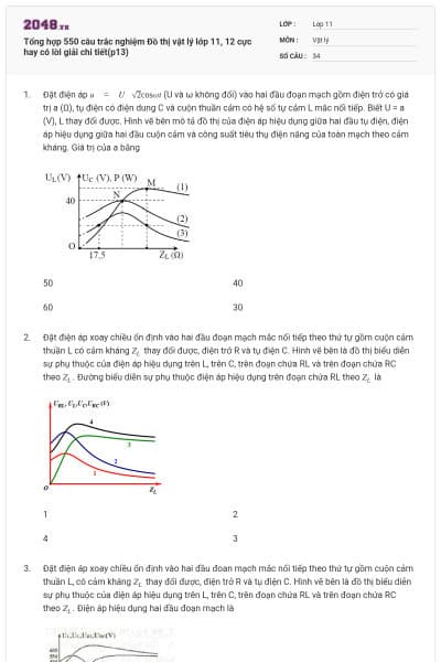 Tổng hợp 550 câu trắc nghiệm Đồ thị vật lý lớp 11, 12 cực hay có lời giải chi tiết(p13)