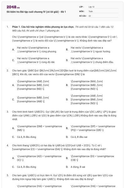Đề kiểm tra Bài tập cuối chương IV (có lời giải) - Đề 1